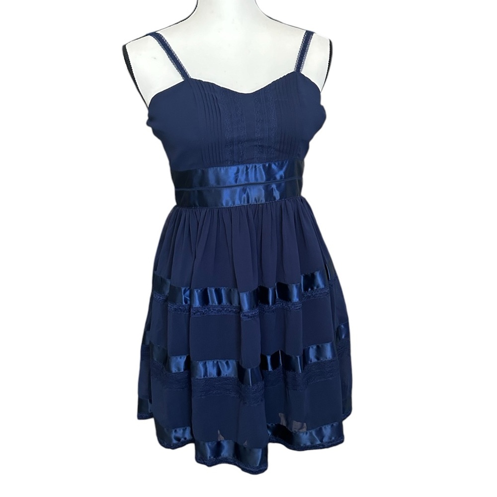Sleeveless Fit 'n Flare Mini cocktail Dress Navy Blue S